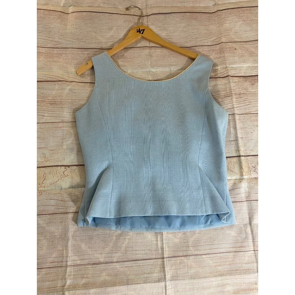 Tahari Women's Powder Blue Sleeveless Classic Office Blouse - 10 - Picture 10 of 11